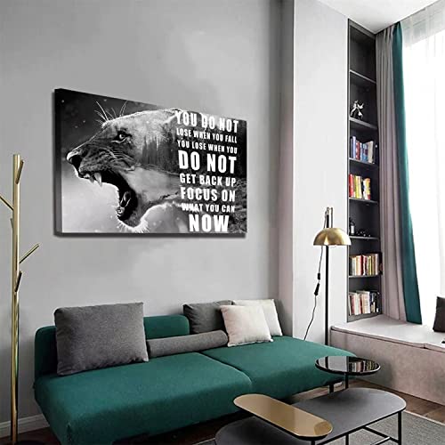 Lion Motivational Canvas Wall Art, Inspirational Wall Art, Black And White Lion Pictures Wall Art Poster, 12X16 Inch Framed Ready To Hang, Inspirational Motivational Positive Quotes Animal Canvas Wall Art Poster For Men Office Bedroom Wall Decor #TOP2
