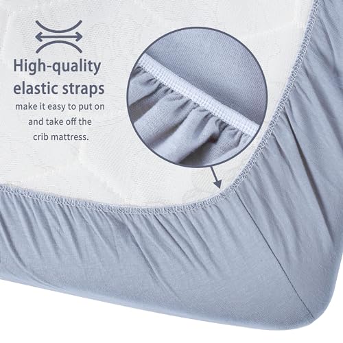 Crib Sheets for Boys Girls,100% Cotton Fitted Crib Sheet 2 Pack for Standard Crib and Toddler Mattress, Super Soft Breathable Baby Sheet 28x52x8in (White & Gray)