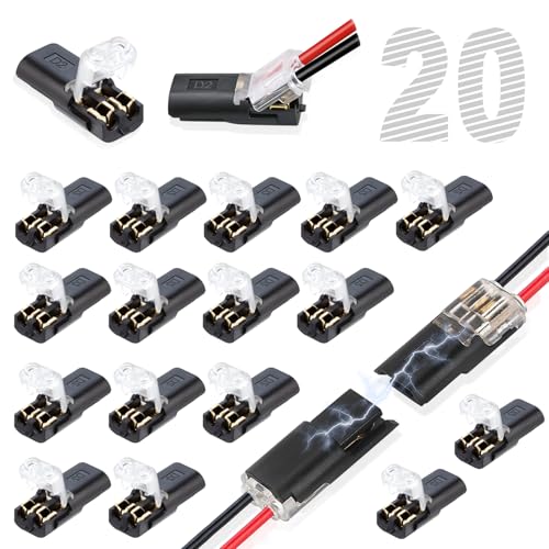 20Pcs Double Wire Plug in Connector, LED Light Strip Low Voltage Connectors 2 Pin with Locking Buckle - Quick Connect, No Wire Stripping Cutting