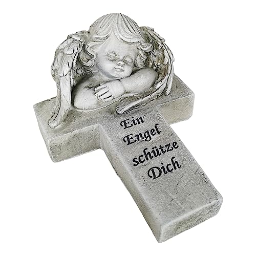 Goldbach Grabschmuck Kreuz 17 cm Grabdeko mit Aufschrift EIN Engel schütze Dich Grabengel - Wanddeko für Babyzimmer