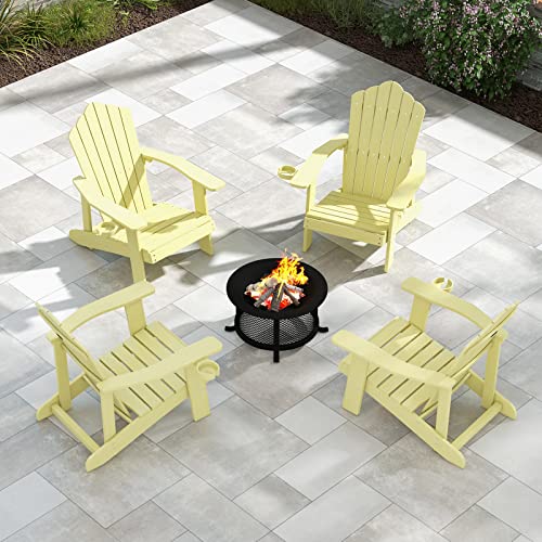 Tangkula Oversized Adirondack Chair, Patio Lounge Chairs W/Adjustable Cup Holder, Hips Armchairs Slatted Chair, Outdoor Weather Resistant Fire Pit Chair For Deck Backyard Garden Porch (2, Yellow) #TOP3