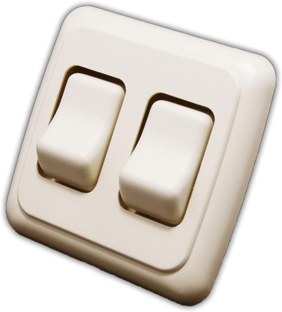Double 2 Gang On-Off 12 volt Almond Light Switch - RV Camper Trailer Marine