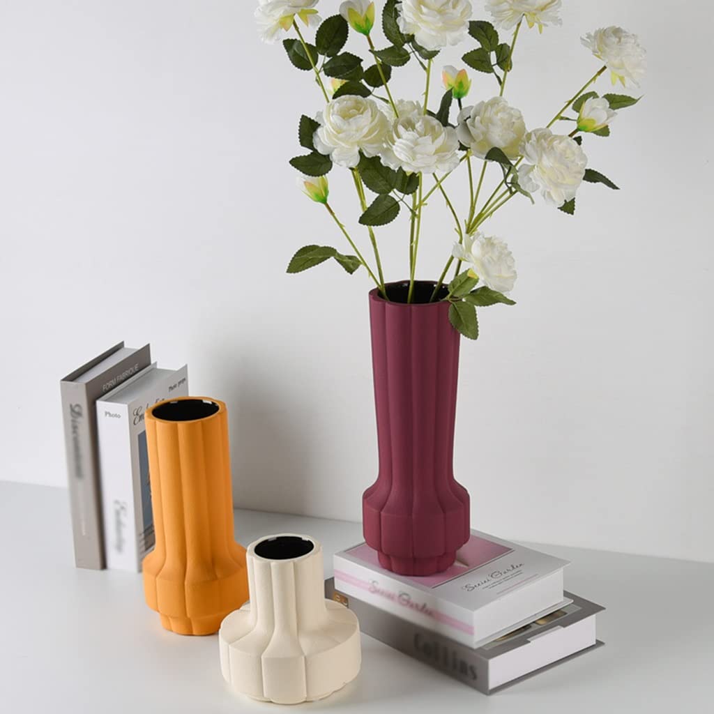 Vaso a bocca larga Contenitore creativo for fiori a strisce for...(Yellow)