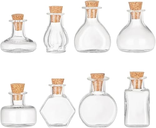 PH PandaHall Mini botellas de vidrio transparente de 8 estilos, botellas vacías de deseos con tapones de corcho, pequeños frascos de hechizos para