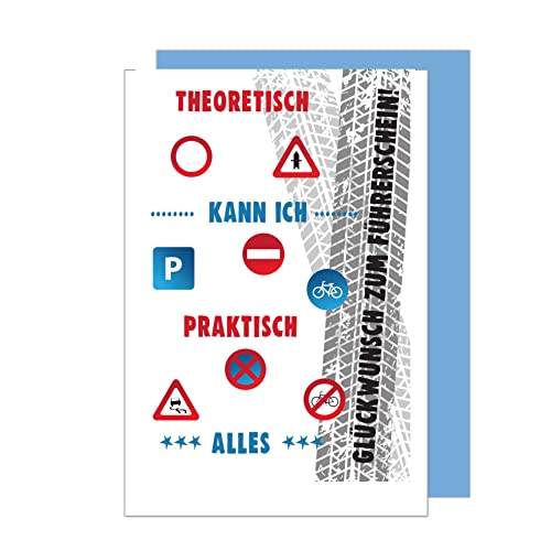 Edition Seidel Premium Glückwunschkarte zum Führerschein mit Umschlag. Führerscheinkarte Karte Grusskarte Mädchen Junge Fahrerlaubnis Verkehrsschilder (FS122 SW023)