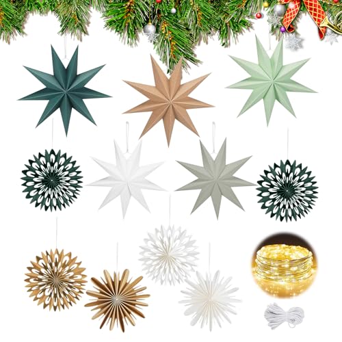 JTgugu 11 Stück Papiersterne Weihnachten Papierfächer Dekoration 9...