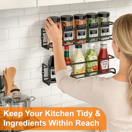 Wall Mounted Spice Rack, 4 Pack Stainless Steel Spice Organiser for Kitchen & Inside Cupboard Door or Pantry, Kitchen Spice Shelf with Adhesive or Screws - Image 3