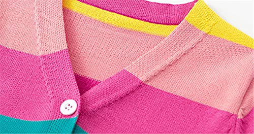 Mud Kingdom Little Girl Cardigan Sweater Rainbow Stripe Cotton V-Neck3