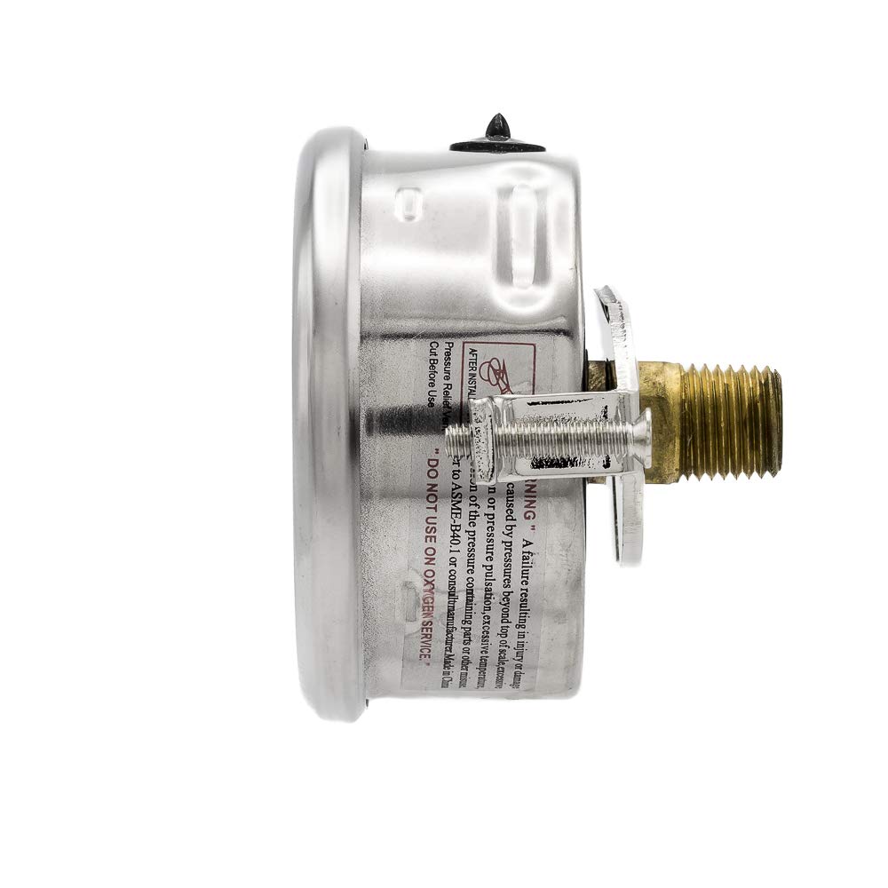 PIC Gauge PRO-203L-254N Glicerina - Manómetro de montaje en panel industrial con caja de acero inoxidable, interior de latón, lente de plástico, tamaño de esfera de 2-1/2", macho NPT, 0/1500 psi