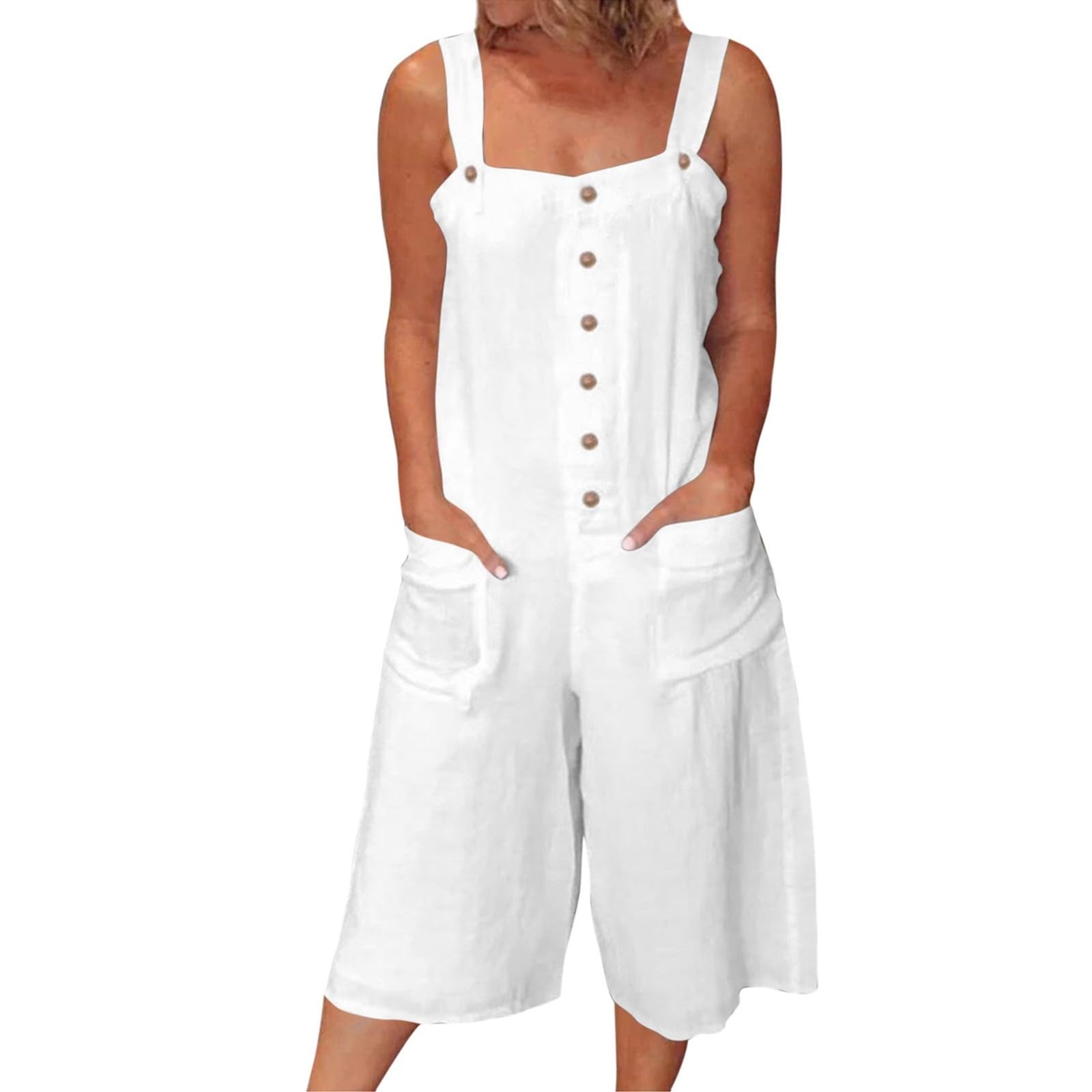 Generic Monos De Vestir Mujer Elegantes Mujer, Monos de Pierna Ancha de algodón y Lino, Pantalones con Pechera, Monos Holgados con Bolsillos Abrigos Mujer Invierno