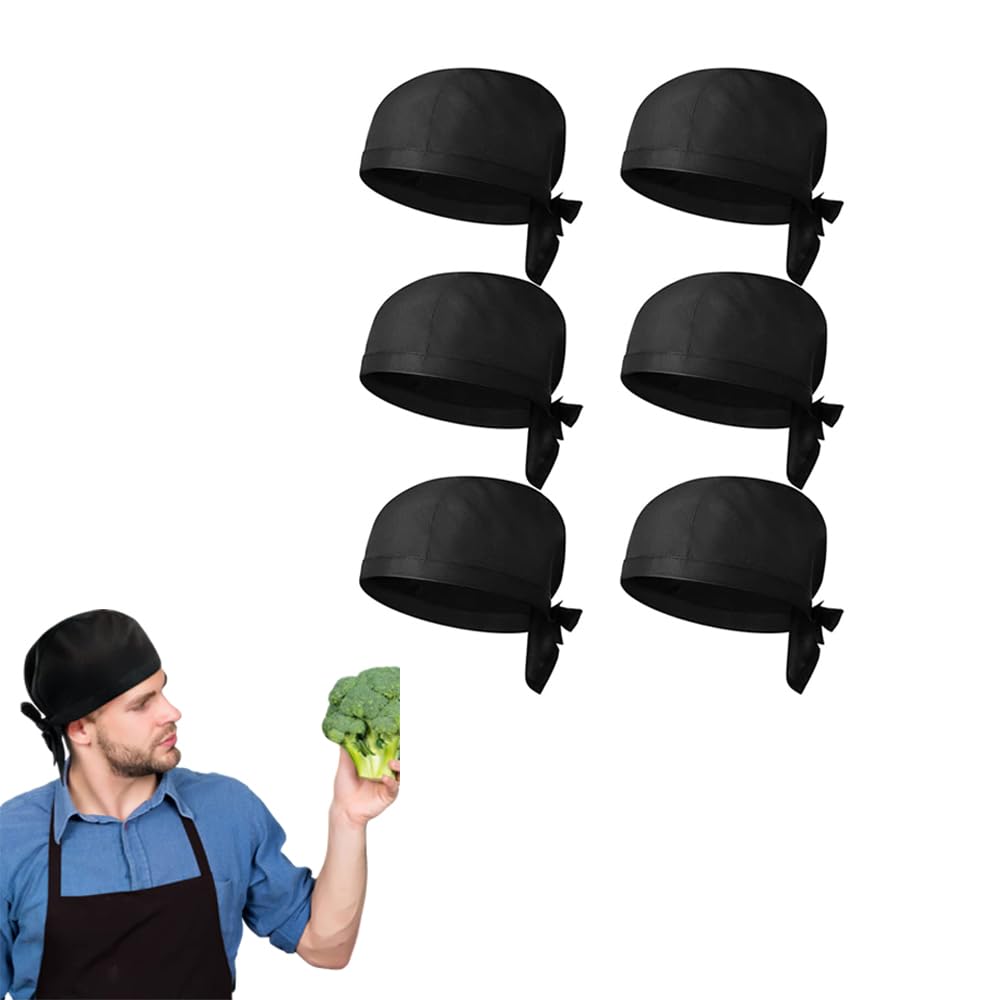 Sponsored Ad – Chef Work Hat, 6Pcs Unisex Chef Hats Adjustable Cooking Cap with Ties Breathable Top Skull Caps Service Hat for Women Men, Cooking & Outdoor Activities, Black