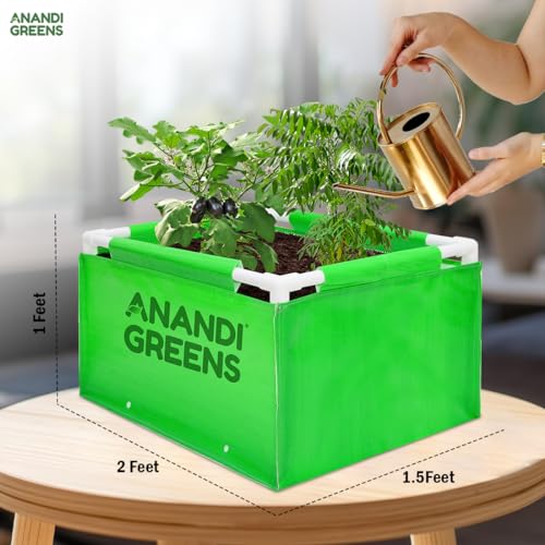 Image of Anandi Green's HDPE UV Protected 360 GSM Green Color Rectangular Plants Grow Bags Suitable for VegetableTerrace Gardening with PVC Pipe Support Pack of 1(2x1.5x1 FIT)