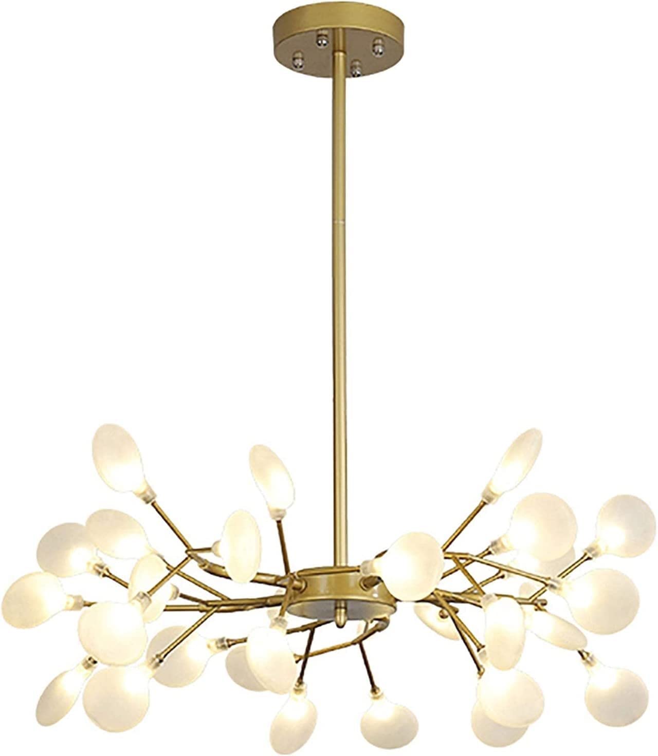 LYMSXAZOU Nordic Style Fireflies Chandeliers Led Branch Pendant Light Adjustable Hanging Lamp Ceiling Fixture with Glass Shade for Living Room Restaurant Loft Bar Farmhouse (Color : White Glass,