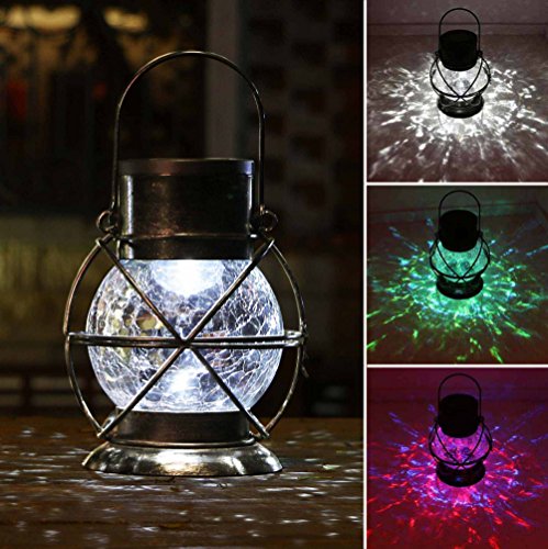 TAKE ME Solar Lantern, Metal & Glass Outdoor Garden Lights,Waterproof Decorative Lamp Color Changing Twinkling Crackle Lights