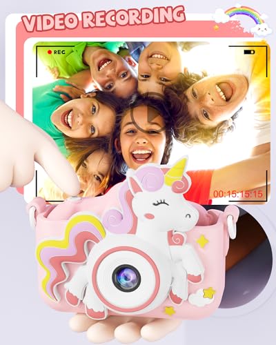 Image of Kikapabi Unicorn Kids Camera Toys for Girls Boys Age 3-8, Christmas Birthday Gifts for Girls Age 3 4 5 6 7 8, Digital Camera with Silicon Cute Cover for Kids, Toddler Camera for Kids with 32G SD Card