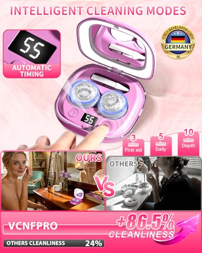 Image of Pro 3.0 Portable Ultrasonic Contact Lens Cleaner【Rechargeable】【50KHz Germany Super Motor】【Top1 Intelligent Chip-Smart Modes】 99% Brightness, Soft Contact Lens Tools Home Travel Use (Purple)