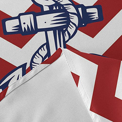 Warm Tour Ship Anchor Red White Ripple Kitchen Table Cloth Waterproof Round Tablecloths,Nautical Ocean Theme Spillproof Tablecover For Dining Room/Outdoor Parties/Bbq/Banquet #TOP6