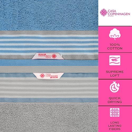 Image of Casa Copenhagen, Germany Design - He & She Super Soft Collection 100% Cotton 2 Pieces Large Bath Towel (Size : 70 x 140 cm) - Grey Violet & Dusty Blue