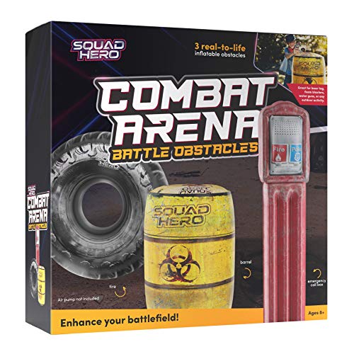 Combat Arena Inflatable Battle Obstacles Set - Compatible with Nerf, Laser Tag, Dart Guns, and Water Gun Games - Large Tire, Barrel, Call Box - Sports Gift for Kids and Teens - Nerf Party Accessories