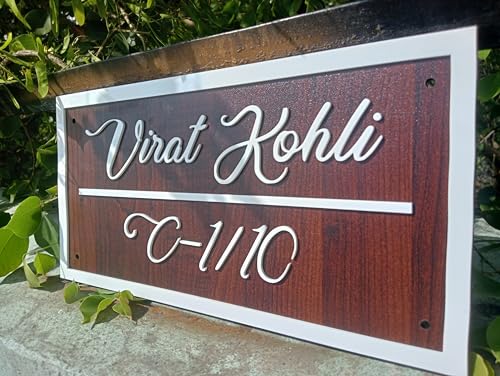 Image of Personalized Craft Wood Luxury Door Name Plates for Home Entrance (15x30 Cm) with 3D Embossed Letters- Ideal for Home & Office Entrances With Stainless Steel Screws || Door name plates (WoodWhite)