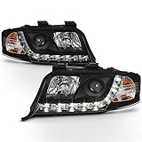ACANII - For 2002-2004 Audi A6 Quattro LED DRL Black Housing Projector Headlights Headlamps Assembly, Driver & Passenger