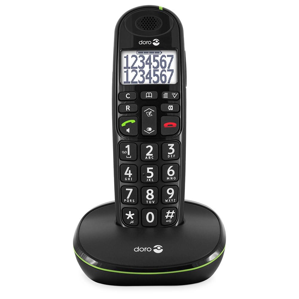 Doro PhoneEasy 110 Teléfono Inalámbrico DECT para Personas Mayores con Teclas Grandes Parlantes, Función de Llamada Interna y Audio Amplificado [Versión Española y Portuguesa] (X 1 / Negro)