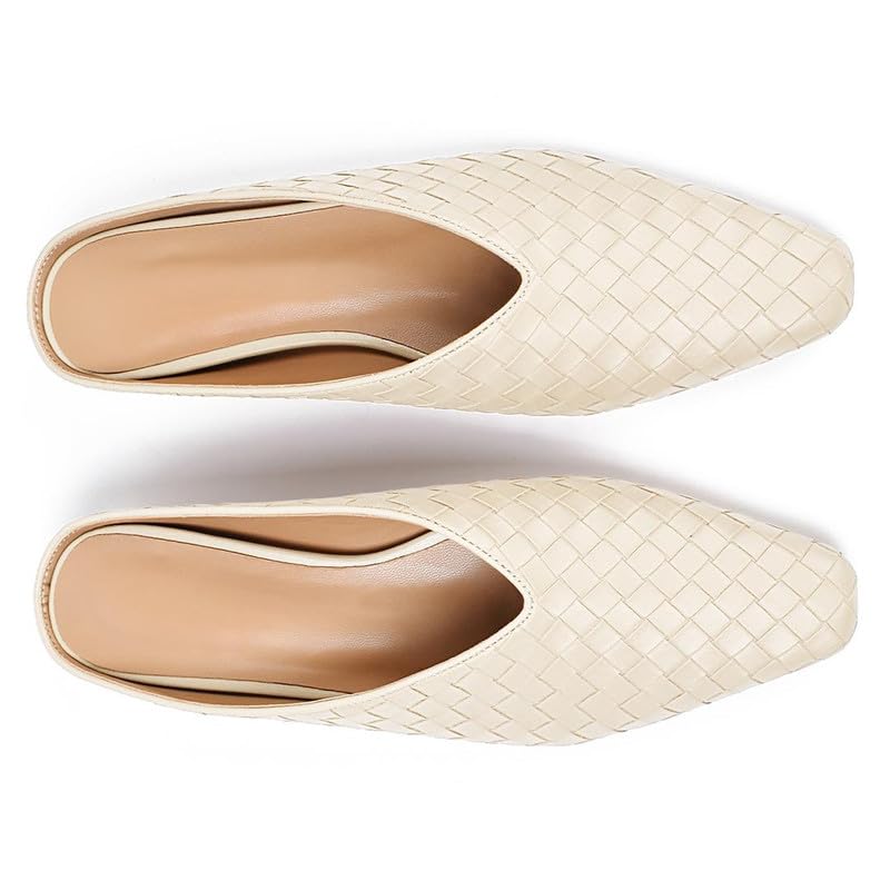 Image of Woven Mules for Women Slip on Comfortabke Metallic Slides Ladies Trendy Square Toe Hidden Wedge Mules