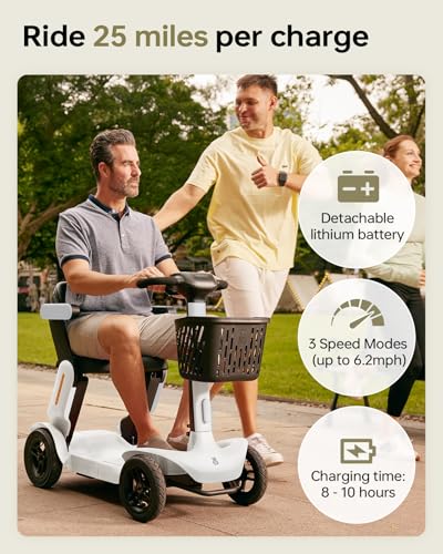 Image of Paiseec S3 Mobility Scooters for Seniors, 40 Miles Long Lasting Mobility Scooter Foldable, Lightweight Travel Scooter for Seniors, 300 lbs Capacity, AI Speed Control, 250W Motor (White-25miles)