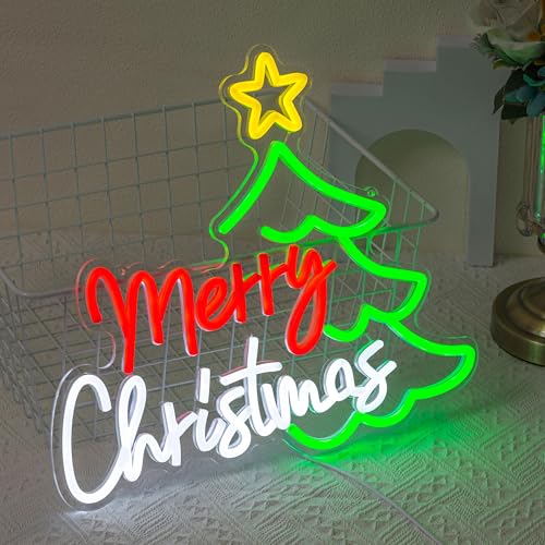 Image of Merry Christmas Neon Sign Christmas Tree Neon Light