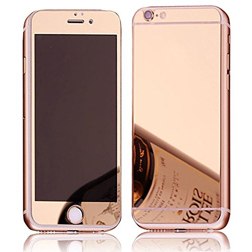 Iphone 6s transparent screen protector,Sunroyal Rose Gold Mirro Metal Hybrid Slim Front+Back Ultra-thin High Definition (HD) Glass Tempered Steel Screen Protective Film for iPhone 6/6S 4.7