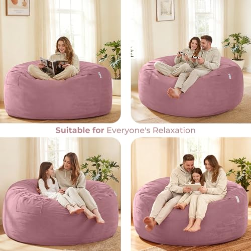 Image of HABUTWAY Bean Bag Chair: Giant 6' Memory Foam Furniture Bean Bag Chair with Microfiber Cover - 6Ft, Soft Pink