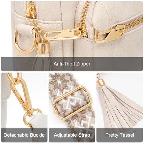 Image of Small Leather Crossbody Bags for Women Anti theft Purses and Handbag Shoulder Hangbag with Wide Strap Tassel