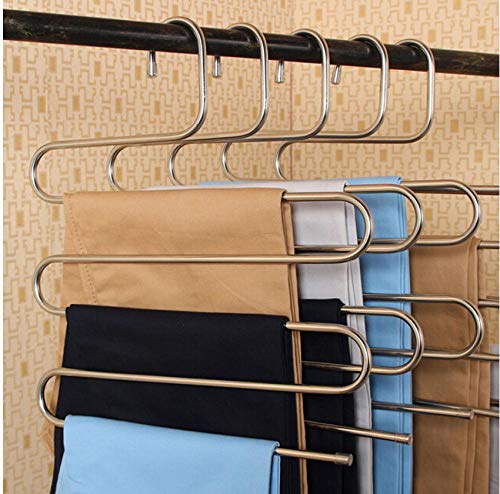 xtszlfj 5pcs Stainless Steel Hanger, S-Shape S-Type 5 Layers Multi-Purpose Hangers Storage Rack for Clothes Pants Jeans Scarf Tie