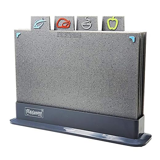 Juego de 4 tablas de cortar efecto mármol gris antideslizante con código de color, incluye soporte, apto para lavavajillas, frutas, carnes calientes, pescados