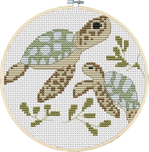 Gofission 11ct Stamped Cross Stitch Kits for Adults Beginners Marine Animal Sea Turtle DIY Pre Printed Cross Stitch Embroidery Set including Accessories Wall Decor 20x20cm (Hoop)