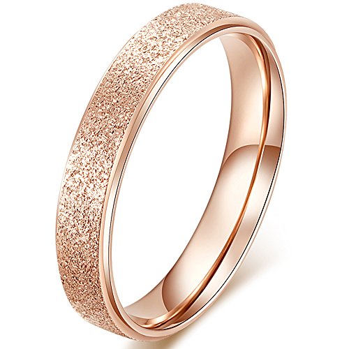 Aliança de casamento feminina de aço inoxidável de 4 mm com acabamento em jateamento de areia em ouro rosa, Titânio Titânio Aço inoxidável 316L
