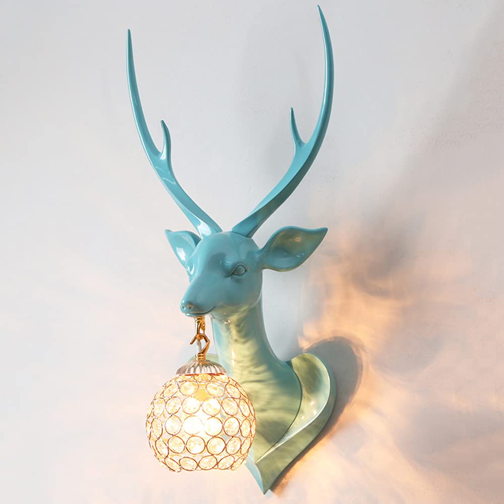 HXYSXHJUO Wall Sconce Deer Head Antler Retro Indoor Lamp Mounted for Bedroom Bedside Lighting