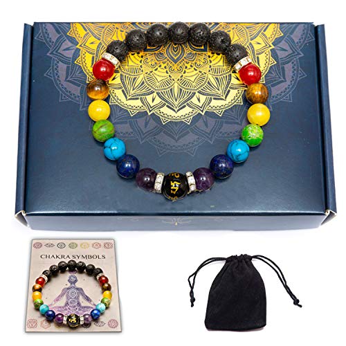 WICCSTAR Chakra Bracelet For Women. Healing Crystals For anxiety relief and Aromatherapy