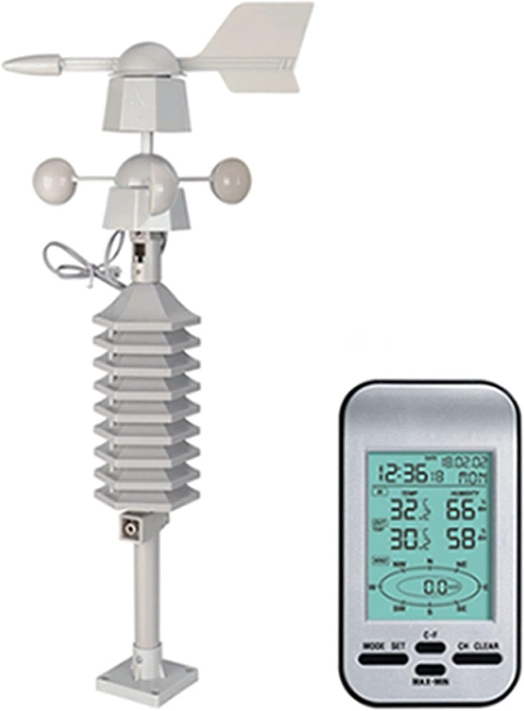 Stacja pogodowa, profesjonalny meteorologiczny miernik domowy, profesjonalna bezprzewodowa stacja pogodowa, podwójny montaż, czujnik wiatru, wyświetlacz LCD, prędkość wiatru zewnętrznego, kierunek