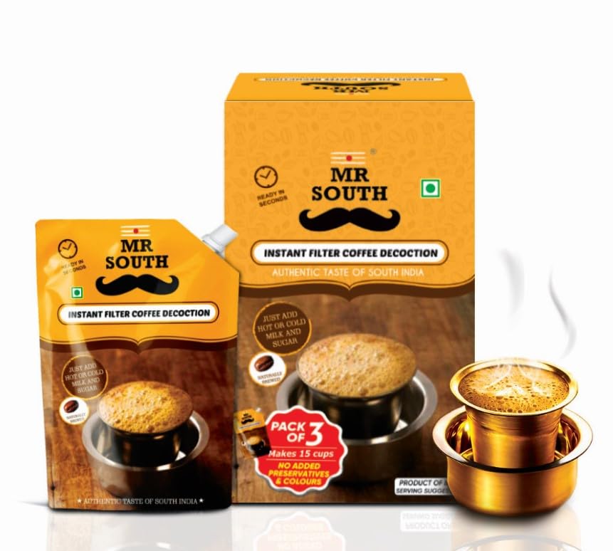 Mr South Filter Coffee Liquid Decoction - Pack Of 3 (100Ml Each) | 70% Coffee & 30% Chicory | Strong And Aromatic Filter Coffee | Arabica & Robusta Beans | Authentic South Indian Flavour