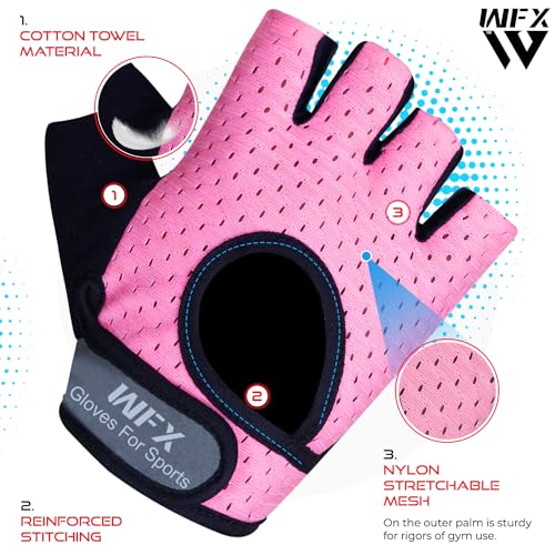 WFX Weight Lifting Gym Gloves Fitness Workout Breathable Ladies Gloves Non-Slip Silicone Padded Palm Protection Elasticated Strength Training Equipment Half Finger Exercise - Image 4