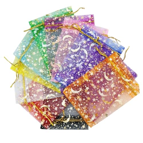 PAMINGONO 50個オーガンザ ジュエリーバッグ 引き紐付き メッシュパーティー ポーチ 結婚式 誕生日用 小物収納に 繰り返し使える洗えるデザイン