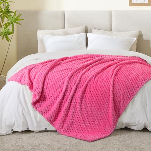 Image of BEDELITE Hot Pink Twin Blanket for Couch, Soft Cozy Gifts for Women, 60*80 | 3D Jacquard Decorative Fleece Blanket, Super Soft Plush Throws, Cute Birthday Gift for Women & Men, Suitable for All Seasons