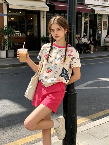 Image of Girls Clothes 2PCS Butterfly Print Short Sleeve T-Shirt + Shorts Set Teen Tween Girls Summer Outfits Set