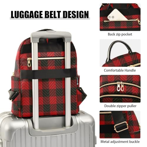 Image of ALAZA Red Black Plaid Checkered Christmas Women Backpack Purse 10L | Fashion Shoulder Bag Daypack Travel Bag Back Pack