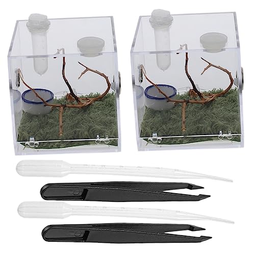 ROMISBABA 2セット透明アクリル製トリグモ飼育箱 フィーディングボックス クモエンクロージャー 爬虫類 昆虫飼育用ケース 便利な滴管 ピン付