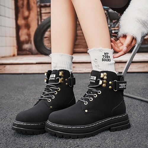 Men's Mid Top Durable Tactical Ankle Boots Anti Slip Oxford Boots Motorcycle Boots Street Riding Boots Black4