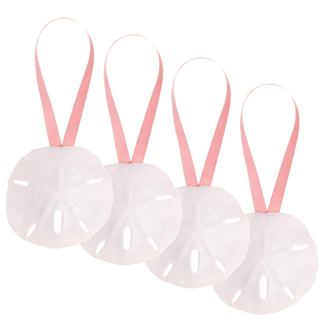 Natural Sand Dollar Ornaments 3" with Coral Pink Ribbon - Set of 4 Real Sand Dollars for Beach Wedding Decor - Plus Free Nautical eBook by Joseph Rains