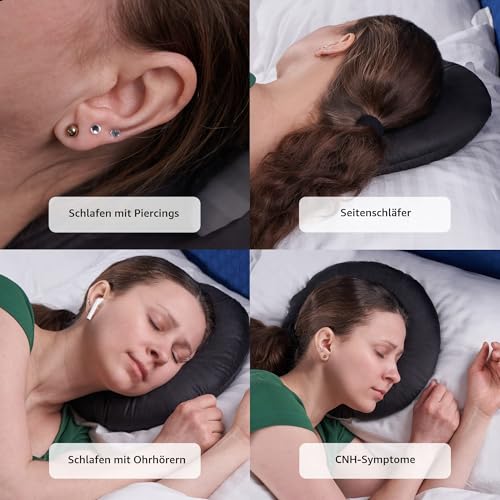 ODOXIA Piercing Kissen mit Loch | Für Ohr gegen Ohrenschmerzen | Donut Kissen | Ohrkissen | Sleepingring für Seitenschläfer zur Schmerzlinderung im Ohr | Piercing Pillow (Black)
