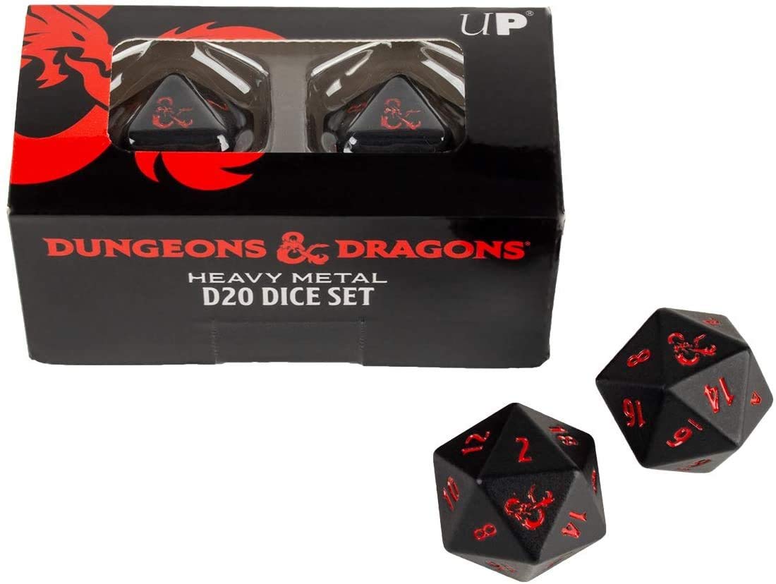 Ultra PRO Dungeons & Dragons Ampersand Heavy Metal D20 Dice Set (2 Pieces) - Great for RPG, DND, MTG as Gamer Dice or Board Gaming Dice